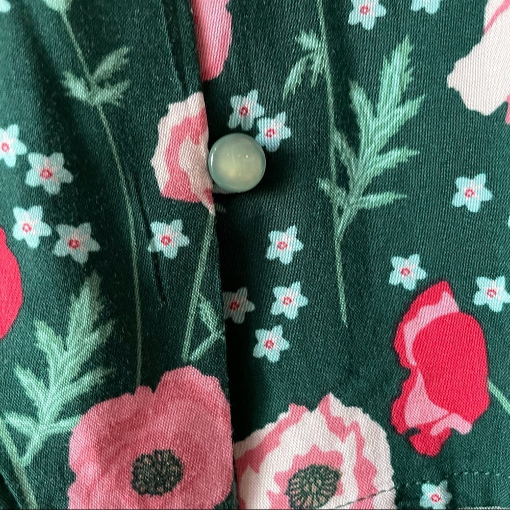 Matilda Jane Yesteryear Green & Pink Poppy Floral Long Sleeve Button Down Top - Picture 3 of 8